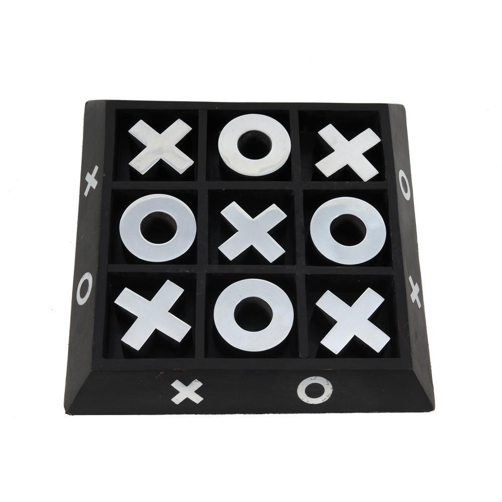 HomeRoots Home Decor Nickel and Dark Wood Tic Tac Toe Game Sculpture - 364220