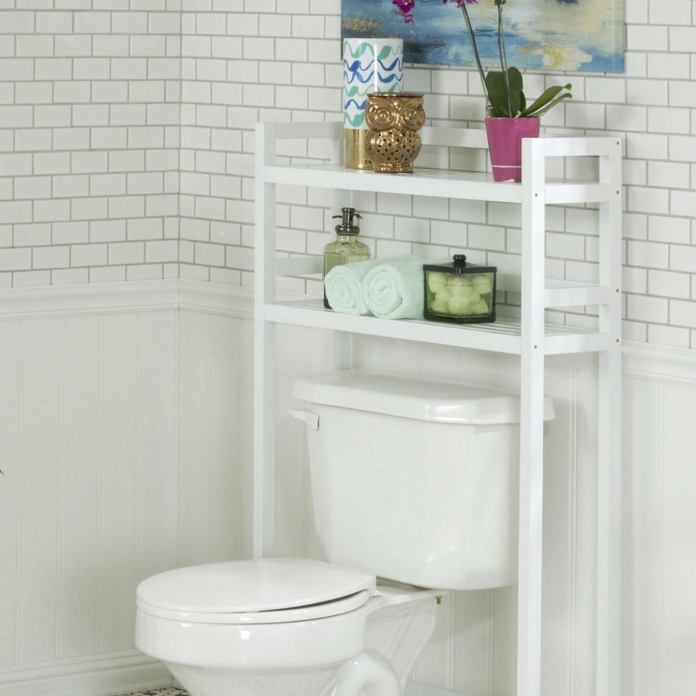 NewRidge Home Goods NewRidge Home Solid Wood Dunnsville 2-Tier Space Saver for Bathroom Extra Storage, White
