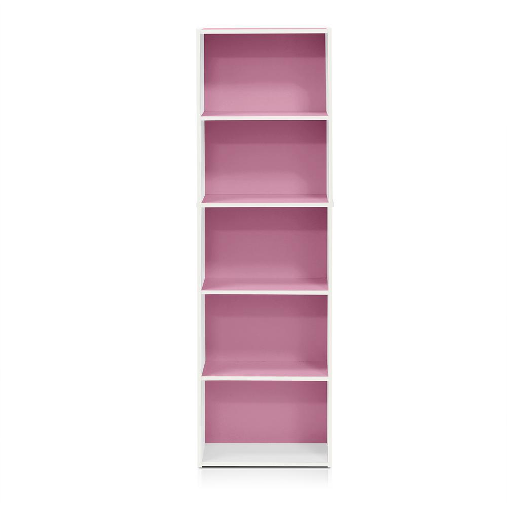 Furinno Luder 5-Tier Reversible Color Open Shelf Bookcase, White/Pink