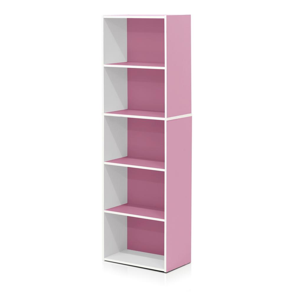 Furinno Luder 5-Tier Reversible Color Open Shelf Bookcase, White/Pink