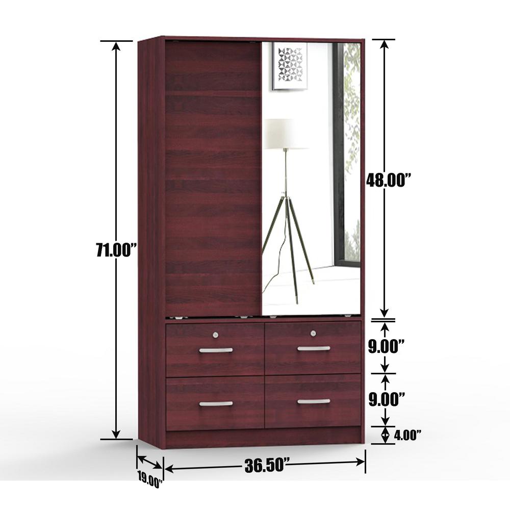 Better Homes Better Home Products Sarah Double Sliding Door Armoire with Mirror in Mahogany