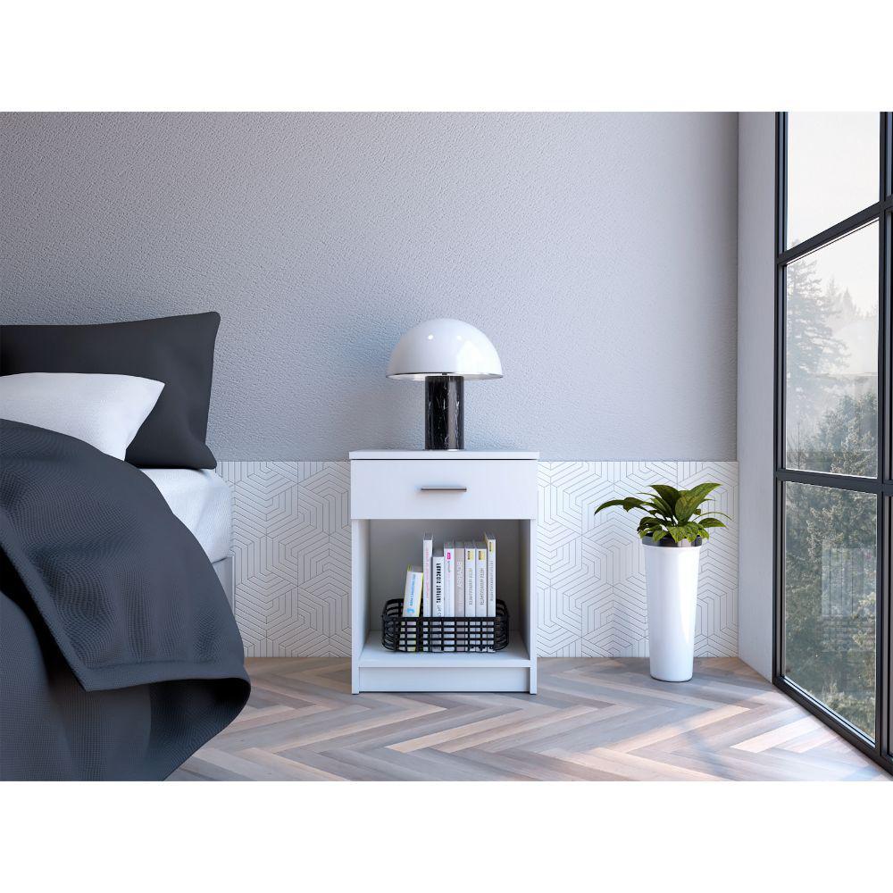 DEPOT E -SHOP DEPOT E-SHOP Beryl Nightstand, One Drawer, Low Shelf, Countertop-White, For Bedroom