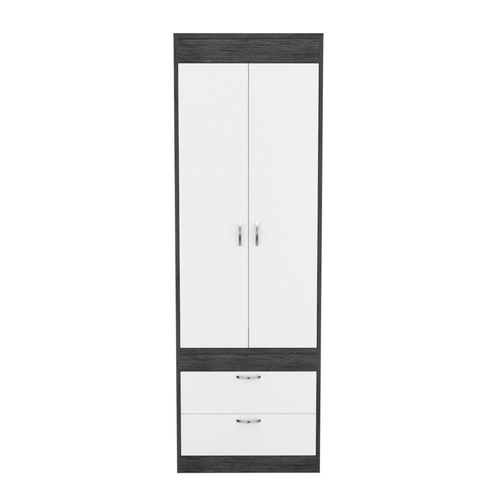 DEPOT E -SHOP DEPOT E-SHOP Portugal Armoire, Two-Door Armoire, Two Drawers, Metal Handles, Rod, Smoky Oak/White, For Bedroom