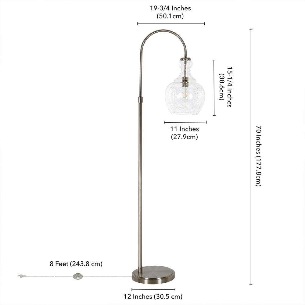 Photo 1 of HudsonCanal Henn Hart Verona Brushed Nickel Arc Floor Lamp with Seeded Glass Shade