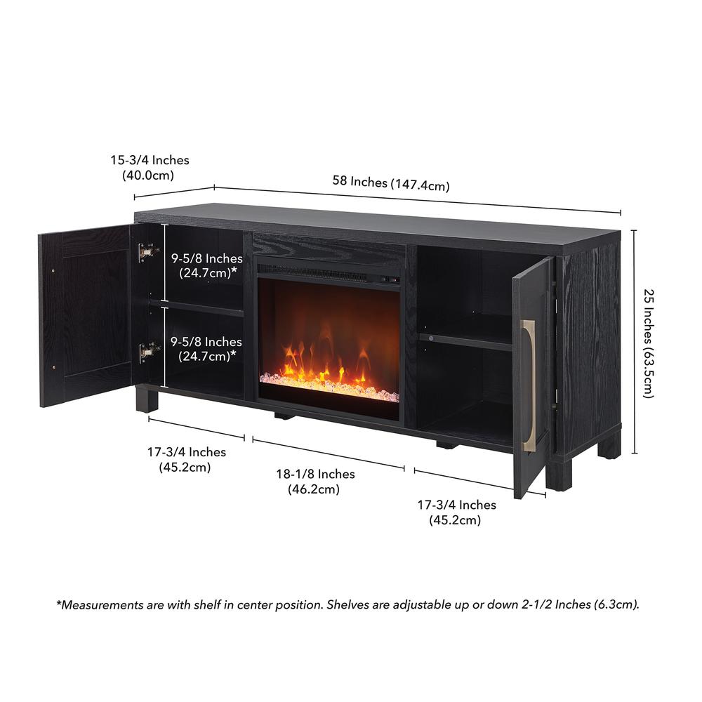 Hudson&Canal Chabot Rectangular TV Stand with Crystal Fireplace for TV's up to 65" in Black Grain