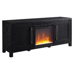 Hudson&Canal Chabot Rectangular TV Stand with Crystal Fireplace for TV's up to 65" in Black Grain