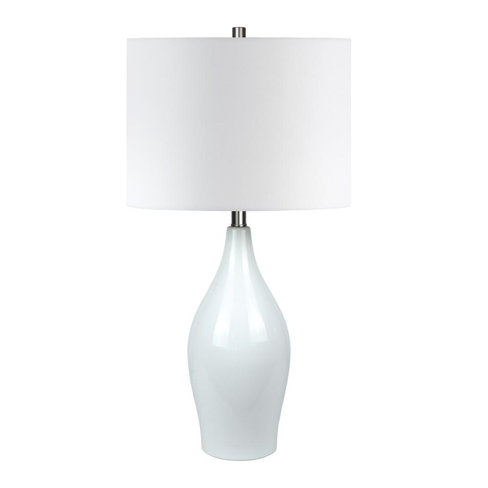 Hudson&Canal Bella 28.25" Tall Porcelain Table Lamp with Fabric Shade in White/White