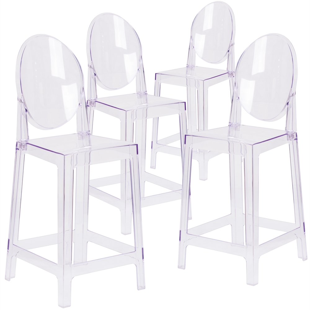 Flash Furniture 4-OW-GHOSTBACK-24-GG Flash Furniture Ghost Counter Stool with Oval Back,PK4 4-OW-GHOSTBACK-24-GG