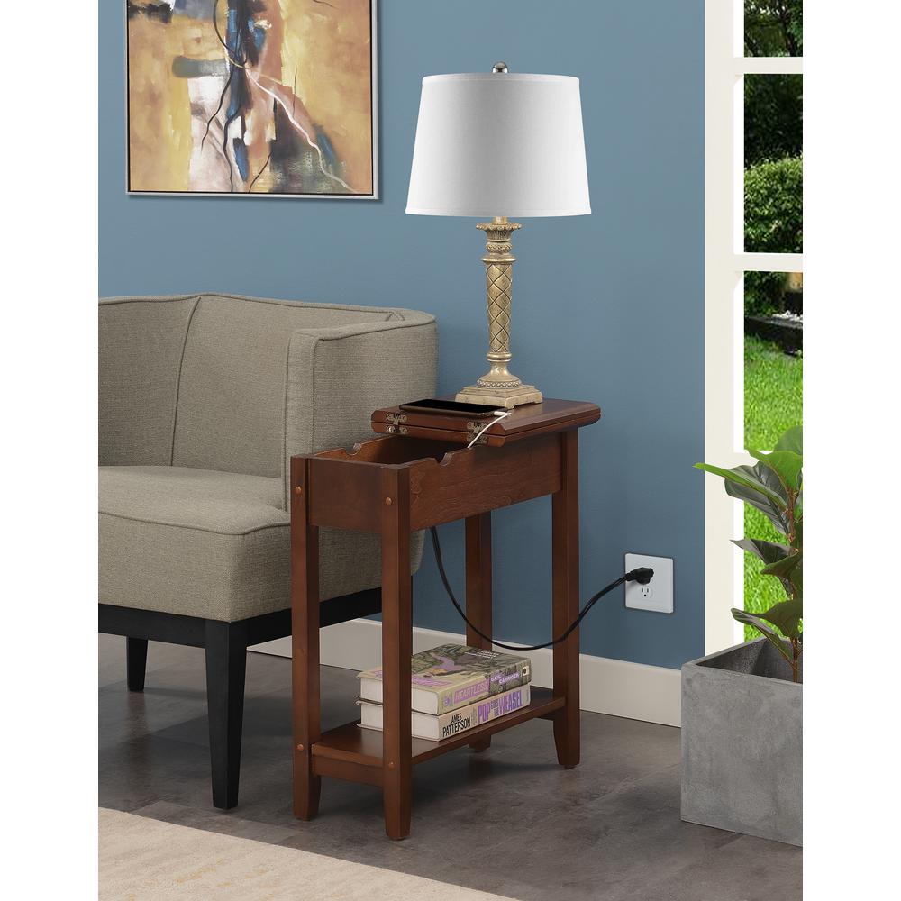 Convenience Concepts American Heritage Flip Top End Table With Charging Station, Espresso