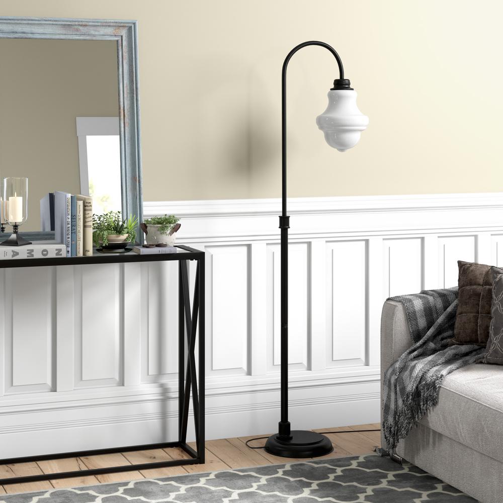 Photo 1 of HudsonCanal Henn Hart Sara Blackened Bronze Floor Lamp with White Milk Glass Shade