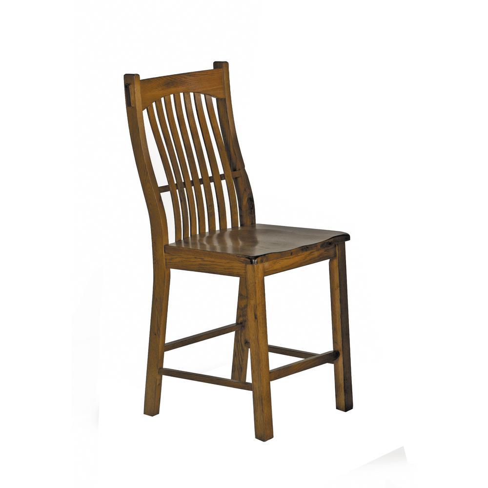 A-America Furniture Laurelhurst Slatback Counter Chair, Contoured Solid Wood Seat, Rustic Oak Finish