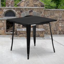 Flash Furniture ET-CT002-1-BK-GG Square Black Metal Indoor Table- 31.5 in.