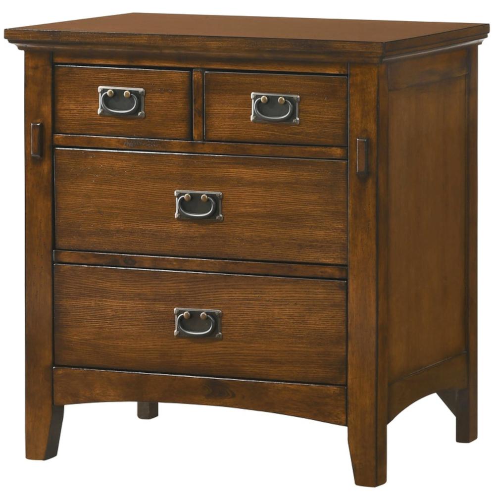 Besthom 4-Drawer Distressed Warm Chestnut with Satin Gloss Nightstand 30 in. H x 30 in. W x 17 in. D