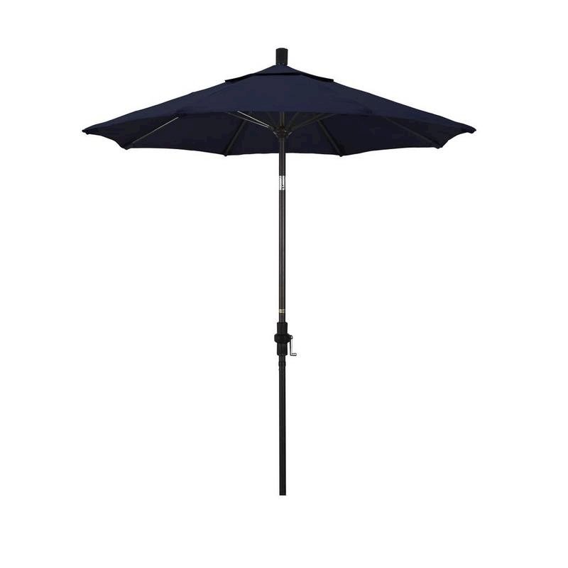California Umbrella 7.5' Sun Master Series Patio Umbrella With Bronze Aluminum Pole Fiberglass Ribs Collar Tilt Crank Lift With Olefin Navy Fabric