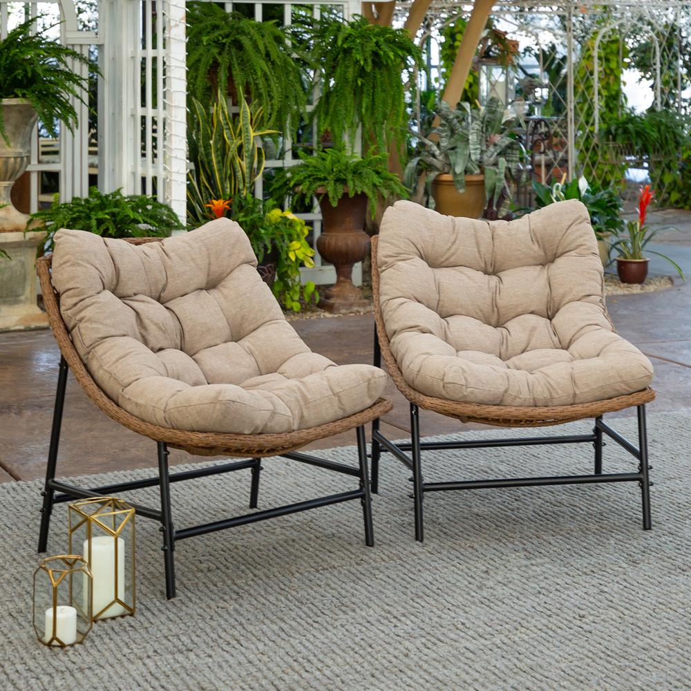 Walker Edison Outdoor Rattan Scoop Chairs, Set of 2 - Natural
