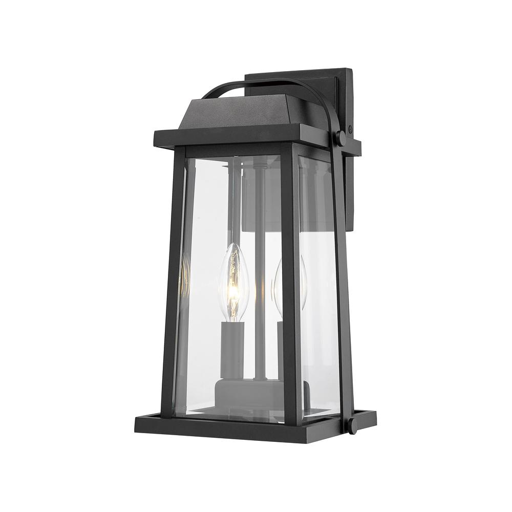 Z-Lite 3 Light Outdoor Post Mounted Fixture, Black Aluminum, Clear Seedy Glass.