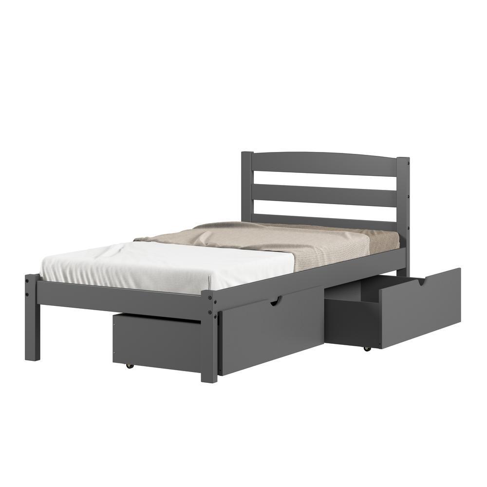 DONCO kids TWIN ECONO BED WITH DUAL UNDER BED DRAWER DARK GREY FINISH
