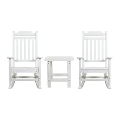 Flash Furniture Set of 2 Winston All-Weather Poly Resin Rocking Chairs with Accent Side Table in White