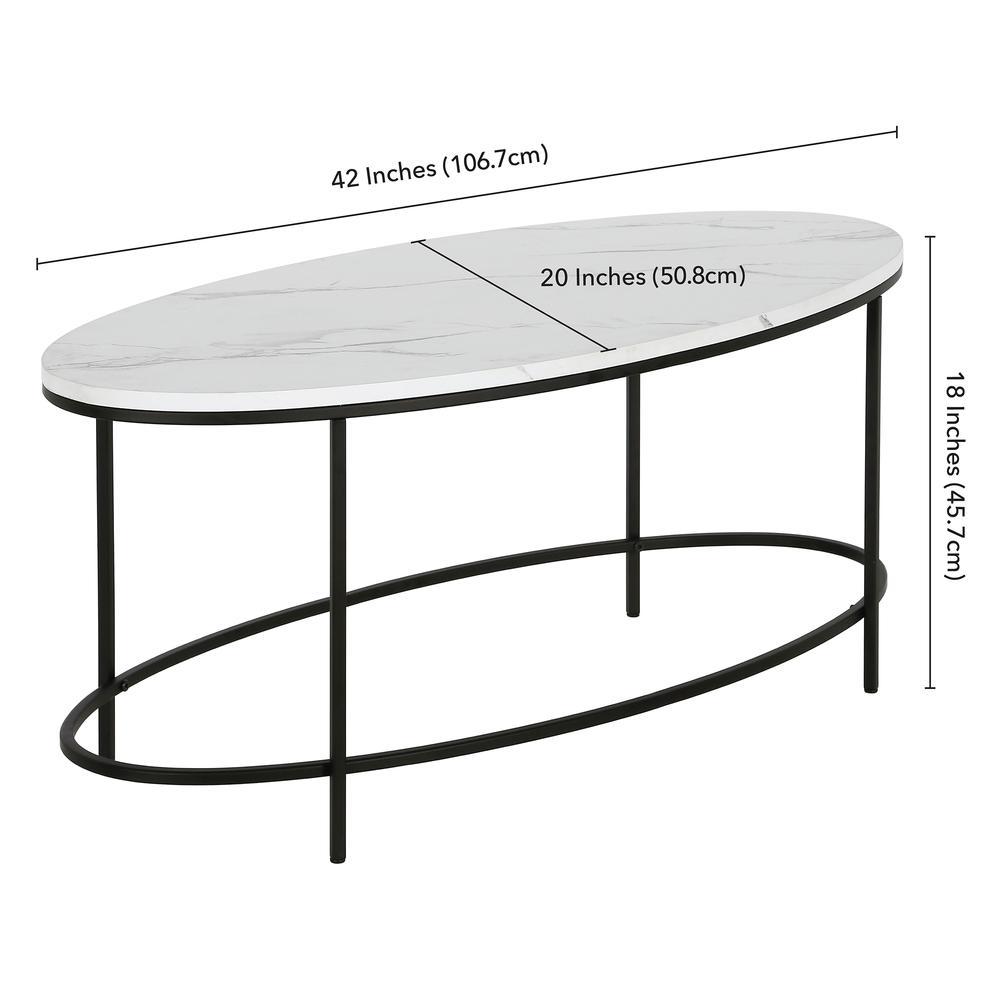 Hudson&Canal Francesca 42'' Wide Oval Coffee Table with Faux Marble Top in Blackened Bronze/Faux Marble