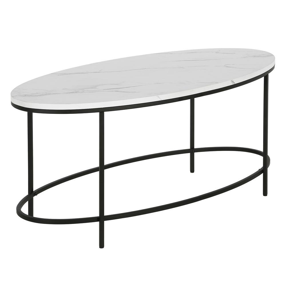 Hudson&Canal Francesca 42'' Wide Oval Coffee Table with Faux Marble Top in Blackened Bronze/Faux Marble