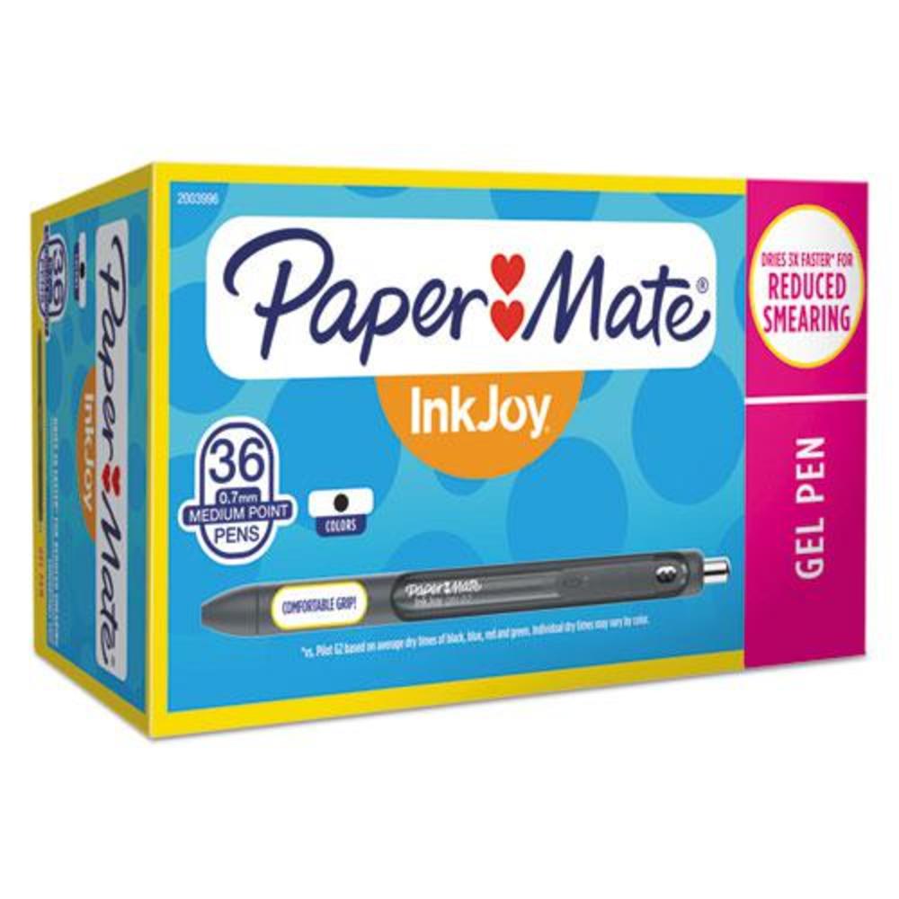 Paper-Mate InkJoy Gel Pen, Retractable, Medium 0.7 mm, Black Ink, Black Barrel, 36/Pack