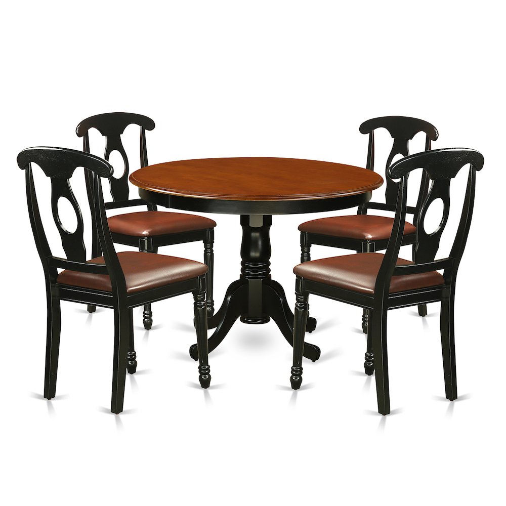 East West Furniture 5  Pc  set  with  a  Round  Kitchen  Table  and  4  Leather  Dinette  Chairs  in  Linen  White