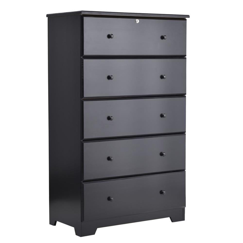 Better Homes Better Home Products Isabela Solid Pine Wood 5 Drawer Chest Dresser in Black