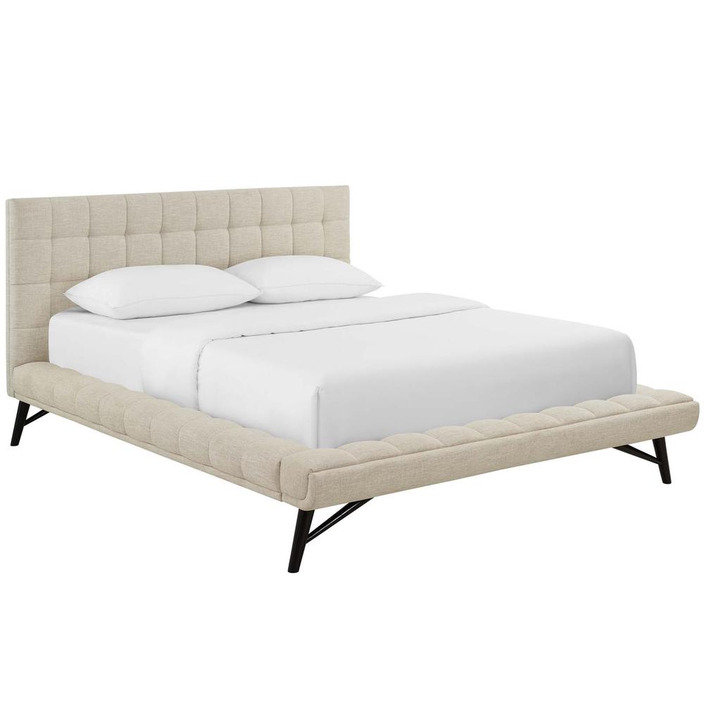 Modway Julia Queen Biscuit Tufted Upholstered Fabric Platform Bed MOD-6007-BEI