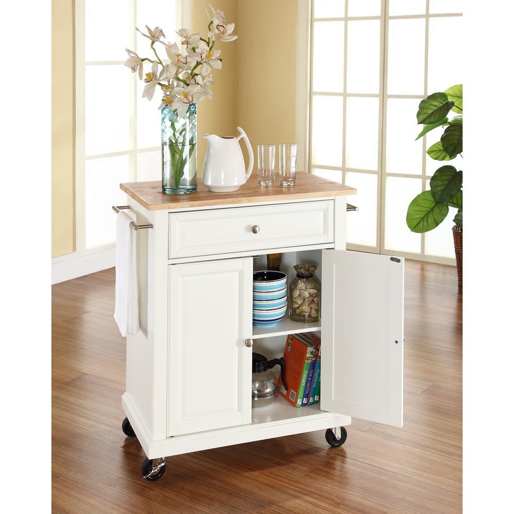 Crosley Furniture Compact Wood Top Kitchen Cart White/Natural