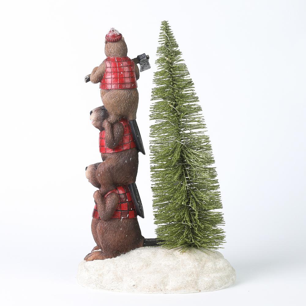 Luxen Home Stacking Beavers with Christmas Tree Statuary with LED Light