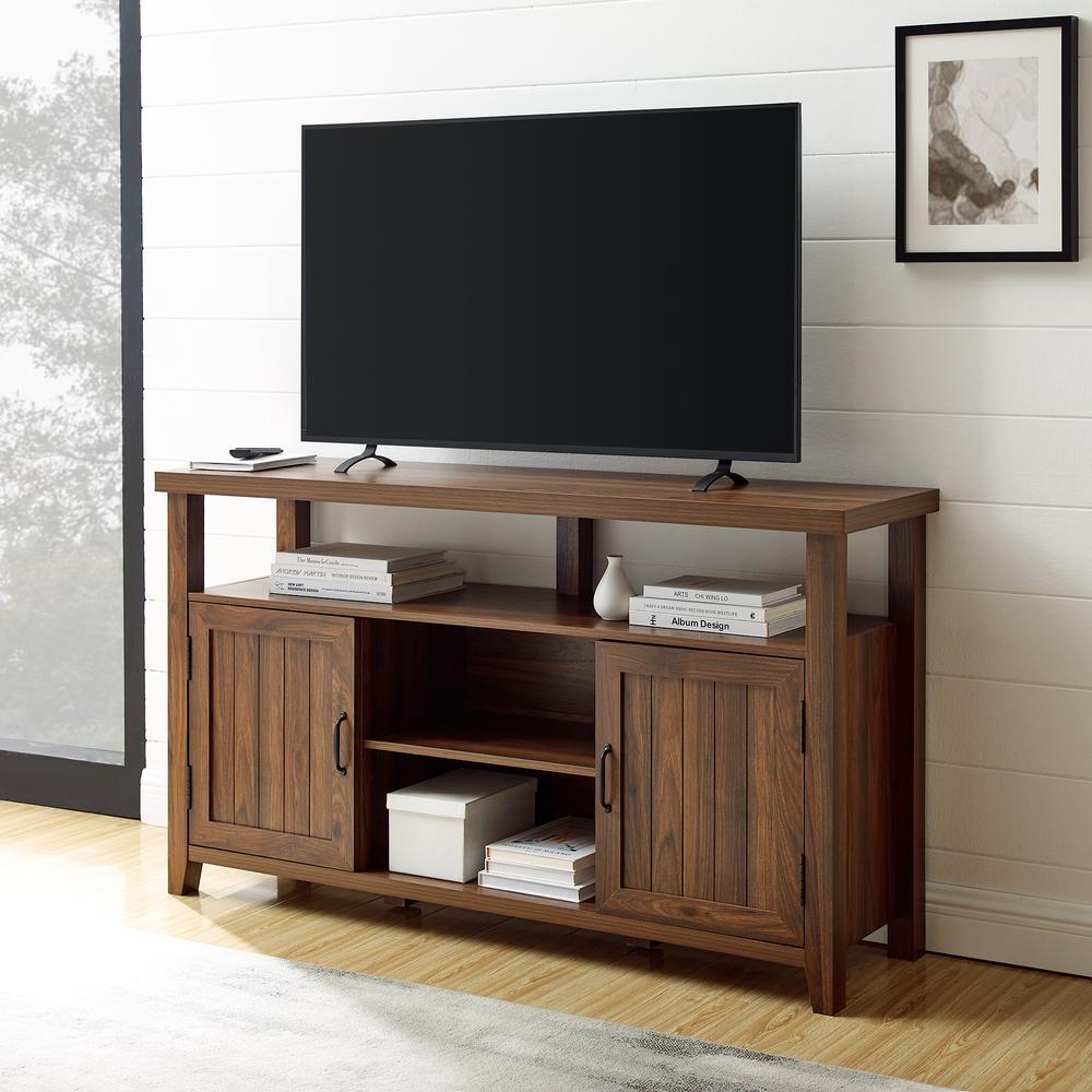 Walker Edison Classic Grooved-Door Tall TV Stand for TVs up to 65” – Dark Walnut