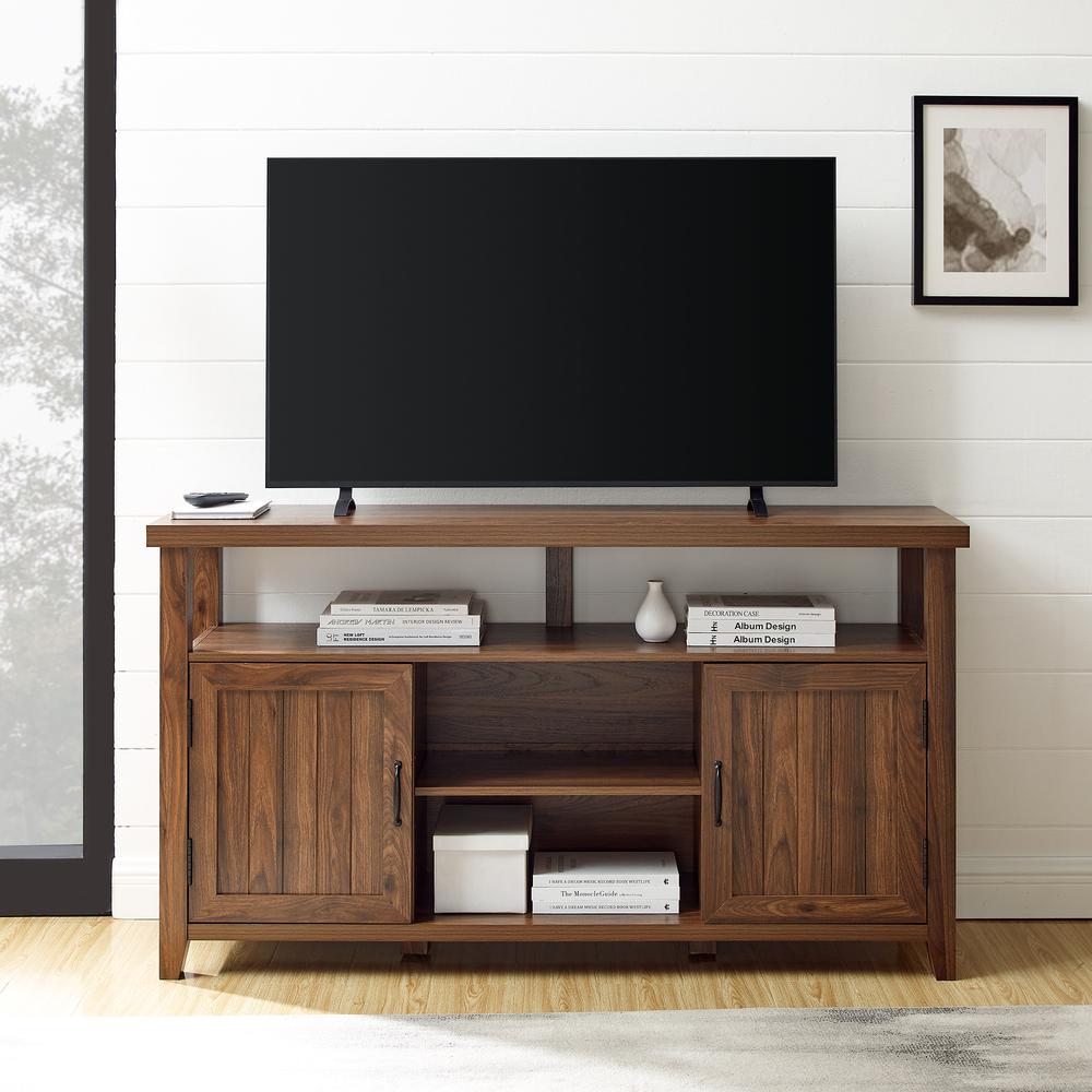 Walker Edison Classic Grooved-Door Tall TV Stand for TVs up to 65” – Dark Walnut