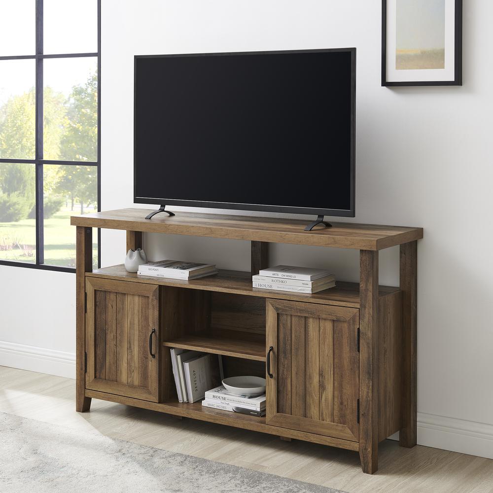 Walker Edison Classic Grooved-Door Tall TV Stand for TVs up to 65” – Rustic Oak