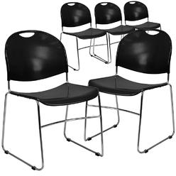 Flash Furniture 5-RUT-188-BK-CHR-GG Flash Furniture Black Stack Chair-Chrome Frame,PK5 5-RUT-188-BK-CHR-GG
