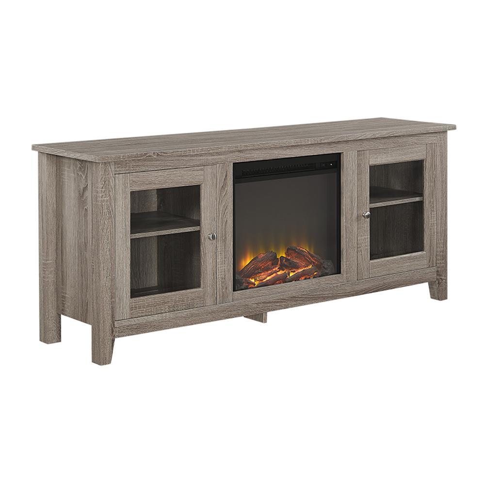 Walker Edison 58" Fireplace Stand with Doors - Driftwood