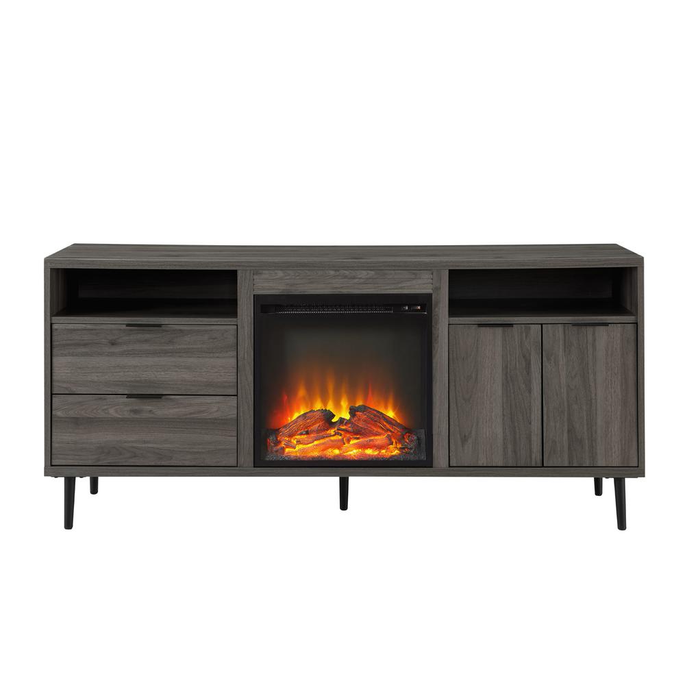 Walker Edison 60" Modern Storage Fireplace Console - Slate Grey