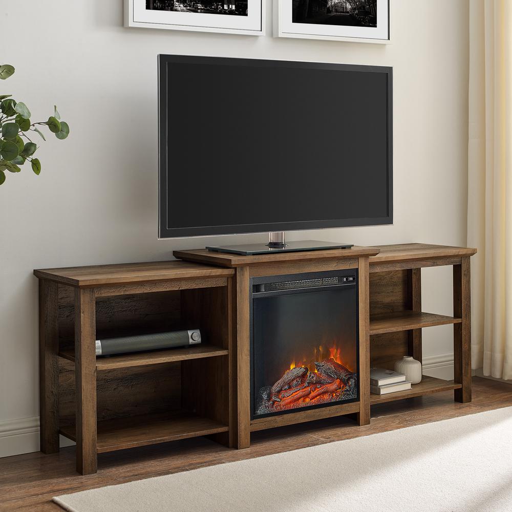 Walker Edison 70" Tiered Top Open Shelf Fireplace TV Console - Reclaimed Barnwood