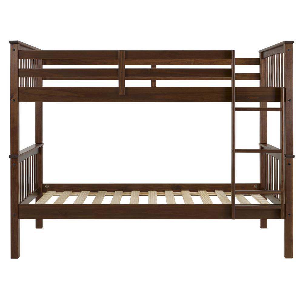 Walker Edison Solid Wood Mission Style Twin Over Twin Bunk Bed – Walnut