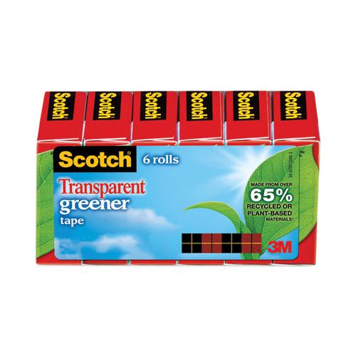 Scotch Transparent Greener Tape, 1 Core, 0.75 x 75 ft, Transparent, 6/Pack