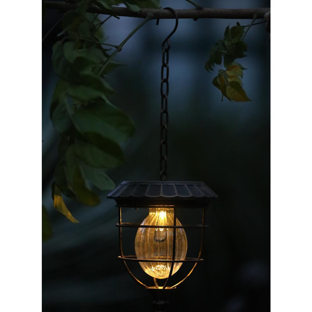 Luxen Home 5.9in. Dia. Solar Hanging Accent Globe Light in Iron Lantern