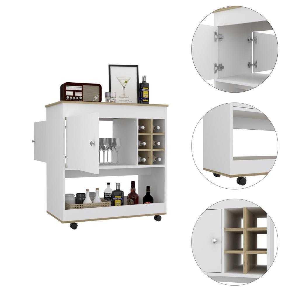 DEPOT E -SHOP DEPOT E-SHOP Lotus Bar Cart-Six Bottle Cubbies, One Cabinet, Countertop,...