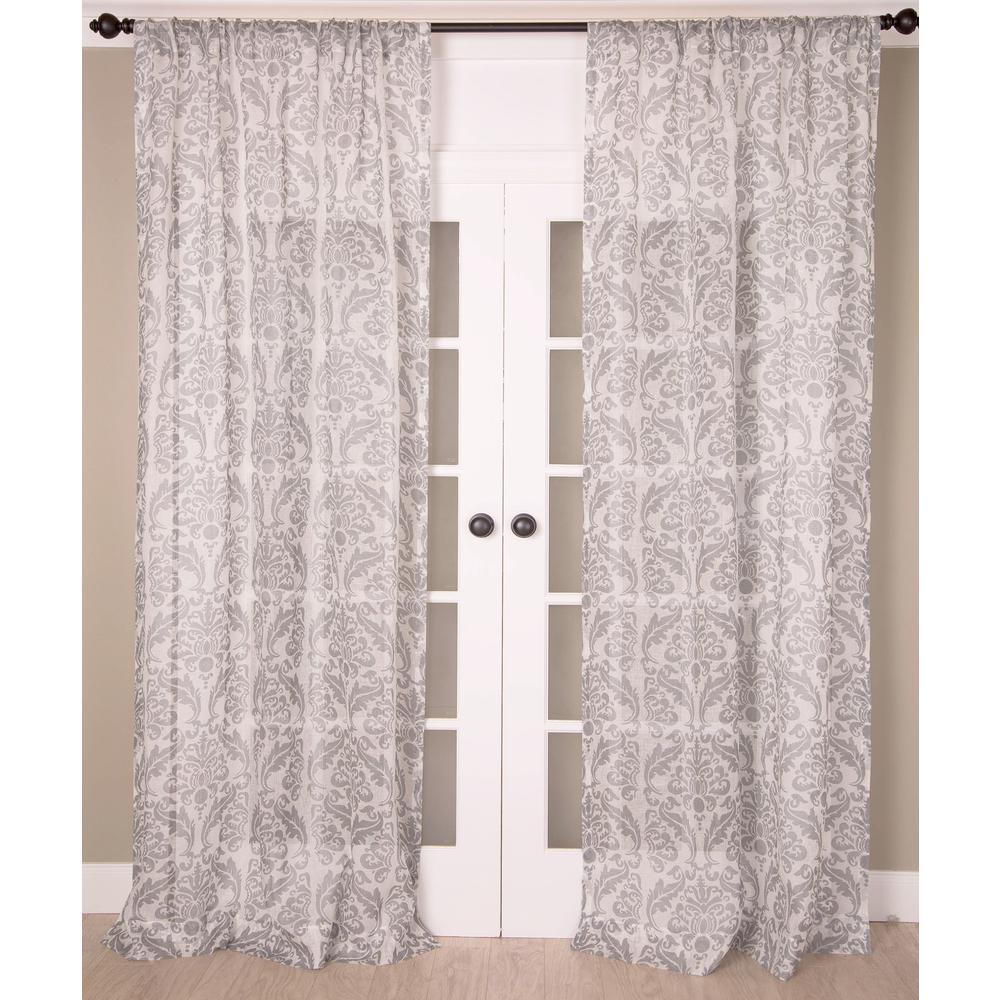 India's Heritage Linen Sheer with Grey Metallic Print Curtain Panel Unlined with Rod Pocket...