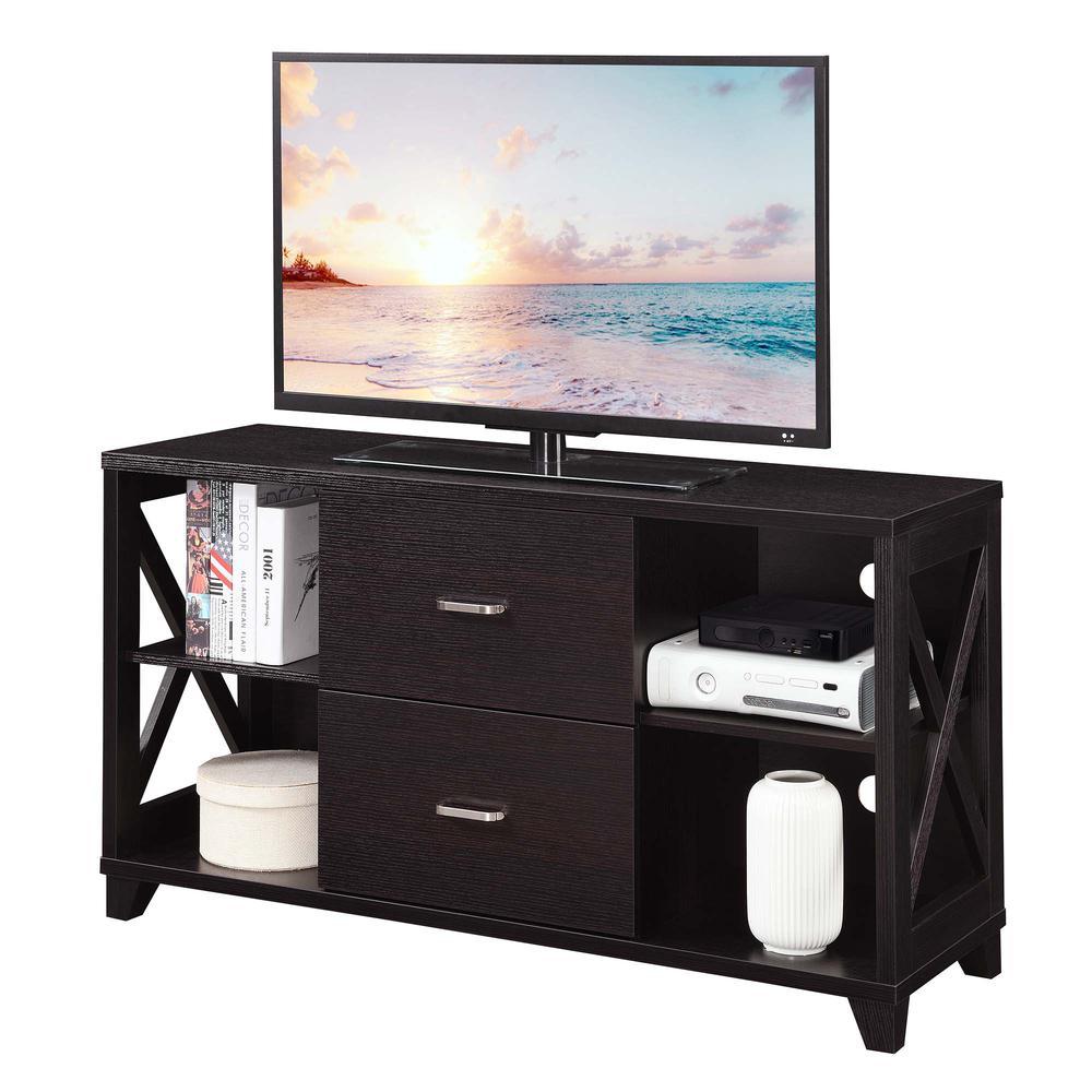 Convenience Concepts Oxford Deluxe 2 Drawer TV Stand with Shelves for TVs up to 55 Inches, Brown