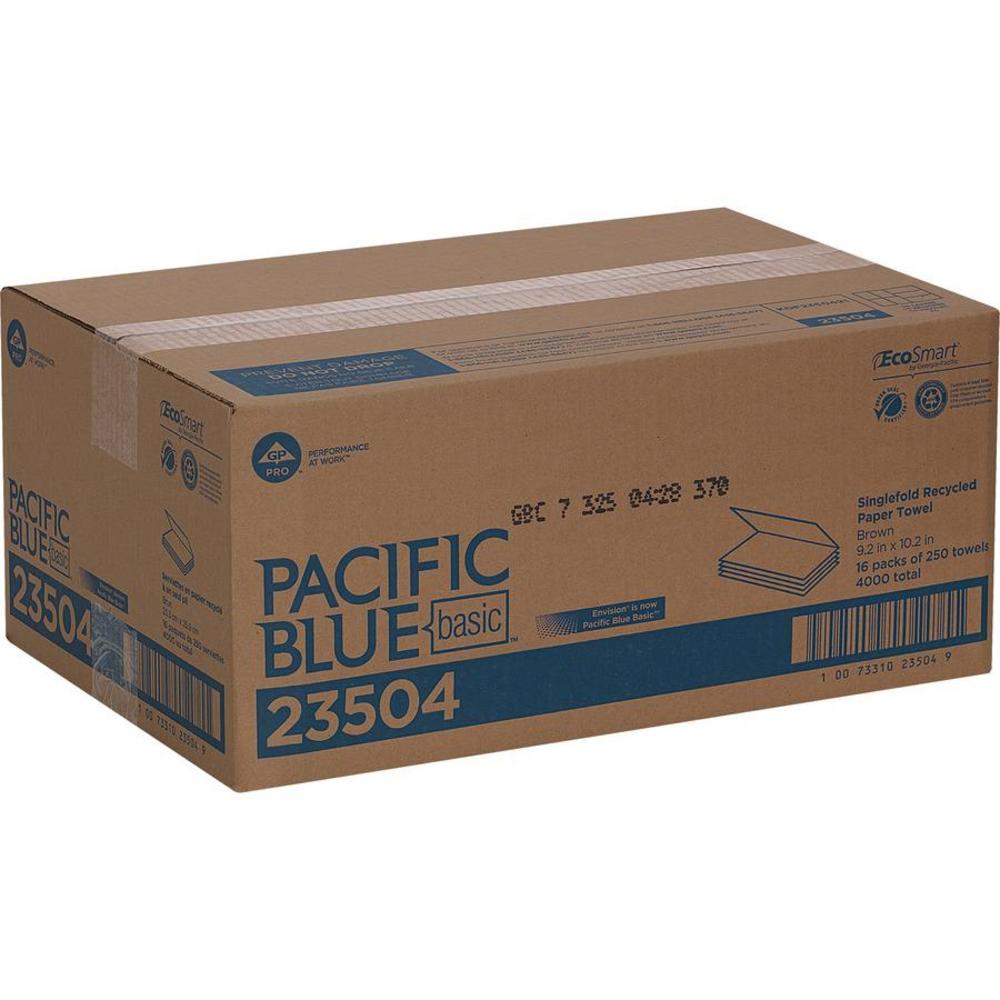 Georgia-Pacific Pacific Blue Basic S-Fold Recycled Paper Towels - 9.25 x 10.25 - Natural -...