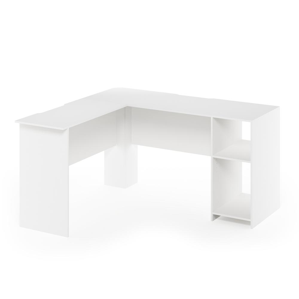 Furinno Indo L-Shaped Desk with Bookshelves, White