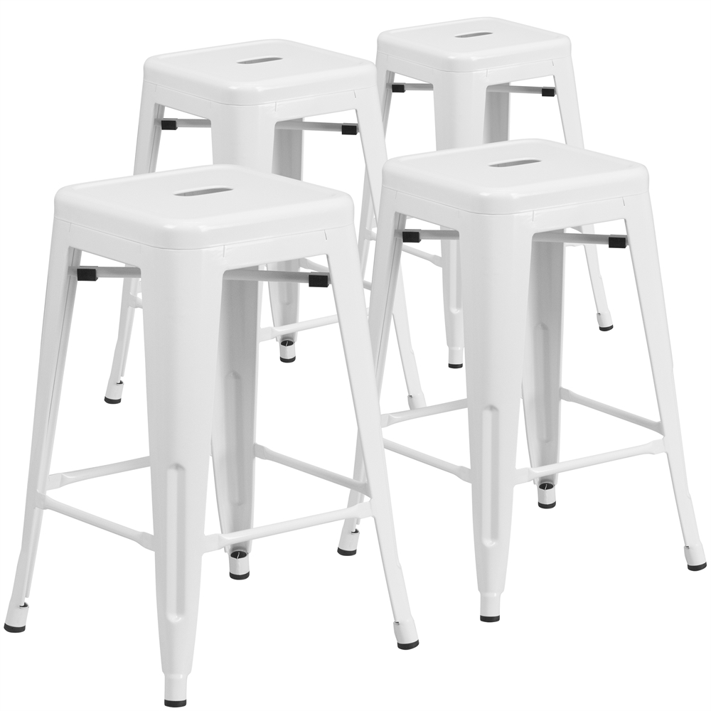 Flash Furniture 4 Pk. 24'' High Backless White Metal Indoor-Outdoor Counter Height Stool...