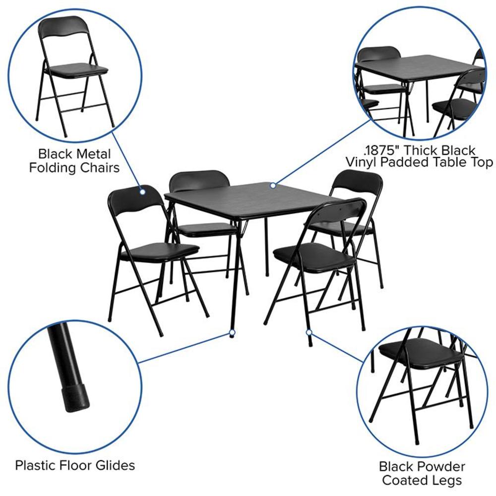 Flash Furniture 5 Piece Black Folding Card Table and Chair Set