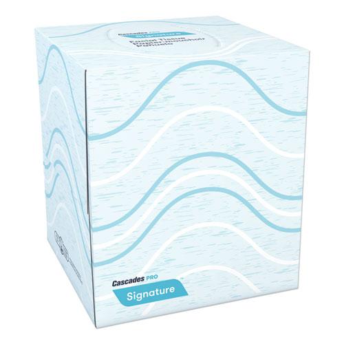 Cascades Signature Facial Tissue, 2-Ply, White, Cube, 90 Sheets/Box, 36 Boxes/Carton