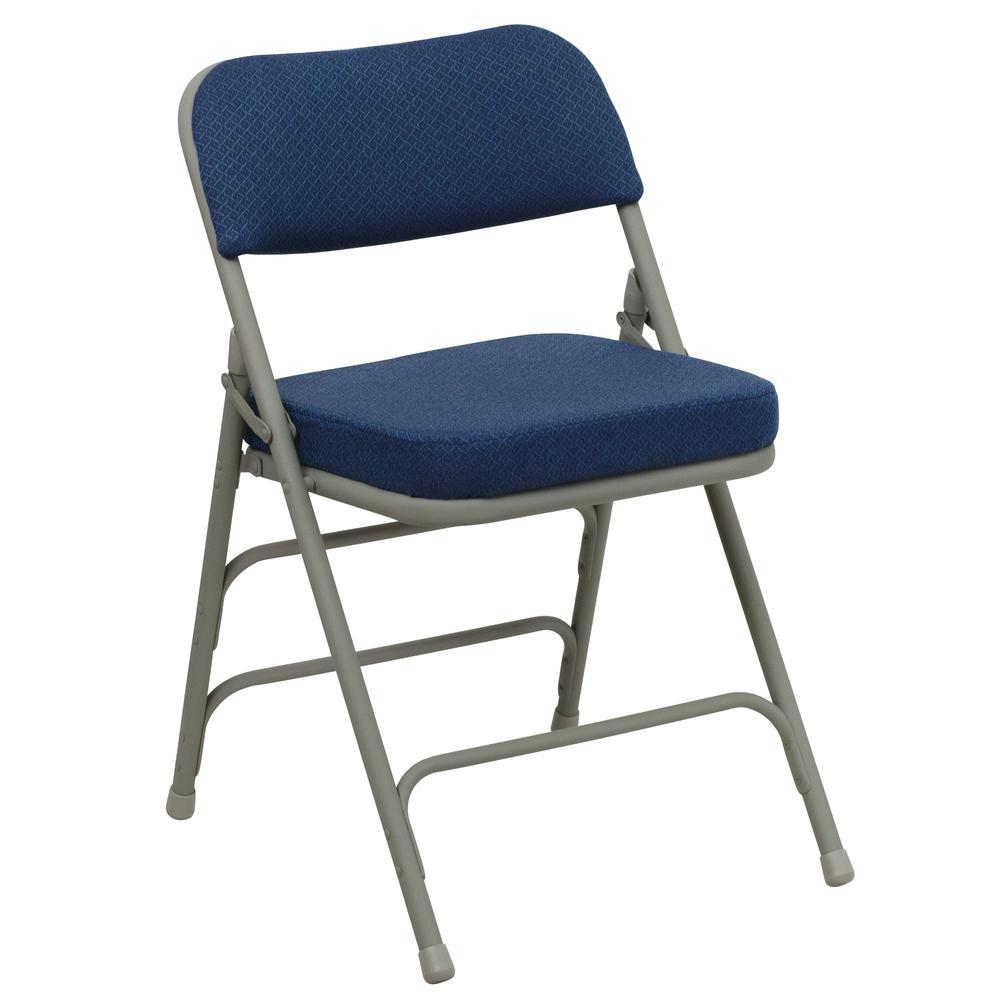 Flash Furniture HERCULES Series Premium Curved Triple Braced & Double Hinged Navy Fabric Metal Folding Chair