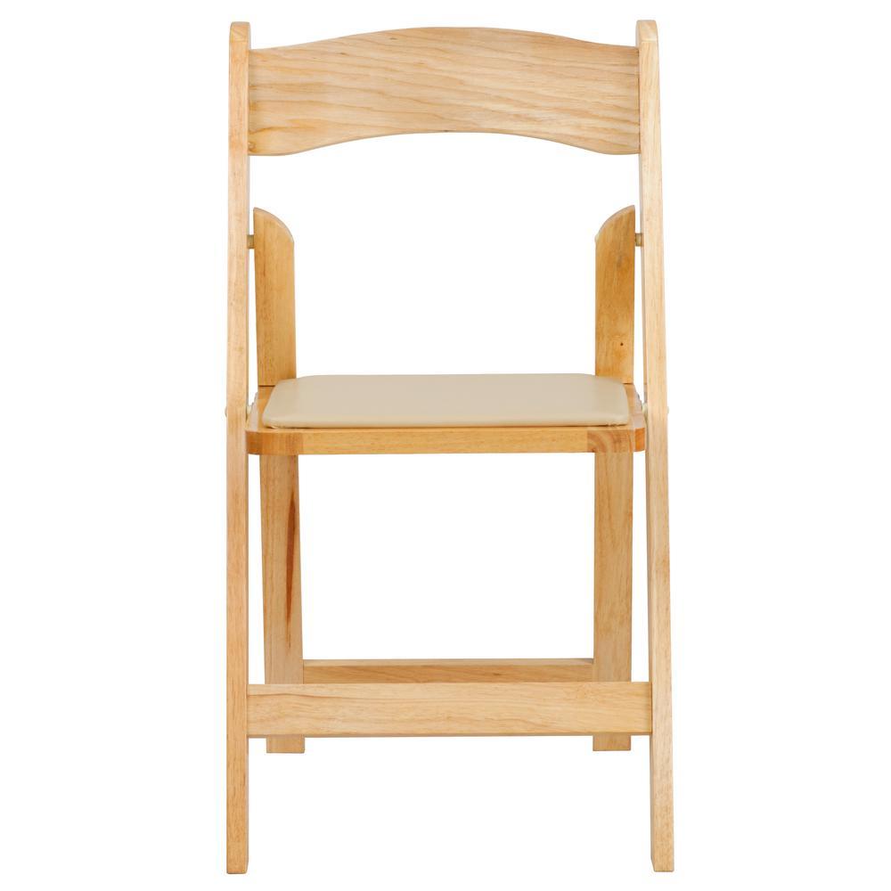 Flash Furniture HERCULES Series Natural Wood Folding Chair with Vinyl Padded Seat